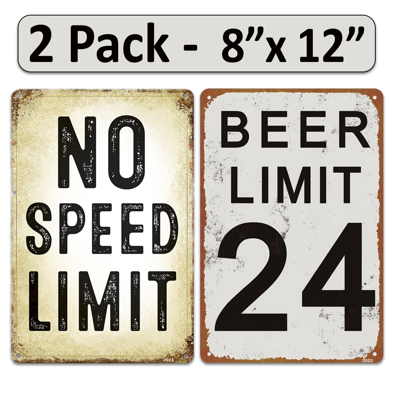 2 Pack  8"x12" Vintage Funny Bar Signs Vinyl Laminated Decals "No Speed Limit" & "Beer limit" Unique Gift Beer & Cocktail Lovers Home Bar Basement Garage Man Cave Rustic Art Poster Pub