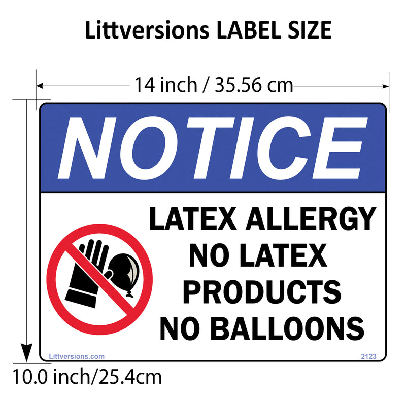 No Balloons Label Sign Decal - 7x10/10x14" Laminated Vinyl Waterproof, High-Visibility Latex Allergy Warning Safety Signs for Schools, Daycares, Hospitals, Clinics