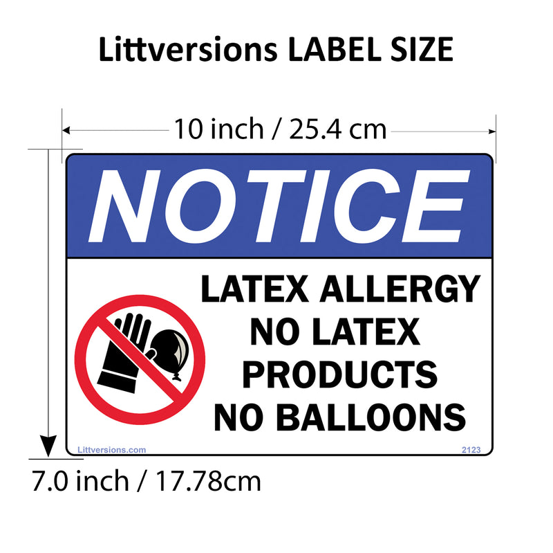 No Balloons Label Sign Decal - 7x10/10x14" Laminated Vinyl Waterproof, High-Visibility Latex Allergy Warning Safety Signs for Schools, Daycares, Hospitals, Clinics