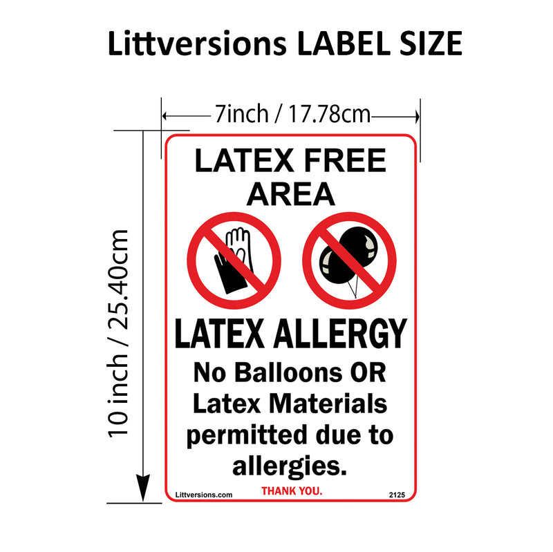 No Balloons Label Sign Decal - Laminated Vinyl Waterproof, High-Visibility Universal Latex Allergy Awareness Safety Signs for Schools, Daycares, Hospitals, & Venues