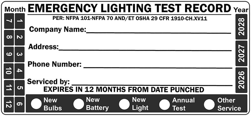 English/French/Spanish Emergency Lighting Inspection 24 Pack 3.25" x 1.5" Tags Self-Adhesive Vinyl Labels for Annual Safety Testing, Waterproof Record-Keeping Stickers for NFPA 101 & OSHA Compliance