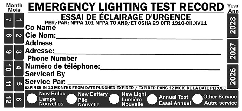 English/French/Spanish Emergency Lighting Inspection 24 Pack 3.25" x 1.5" Tags Self-Adhesive Vinyl Labels for Annual Safety Testing, Waterproof Record-Keeping Stickers for NFPA 101 & OSHA Compliance