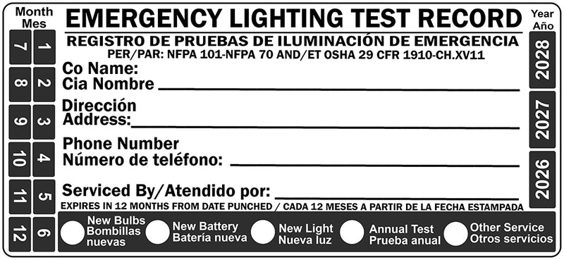 English/French/Spanish Emergency Lighting Inspection 24 Pack 3.25" x 1.5" Tags Self-Adhesive Vinyl Labels for Annual Safety Testing, Waterproof Record-Keeping Stickers for NFPA 101 & OSHA Compliance