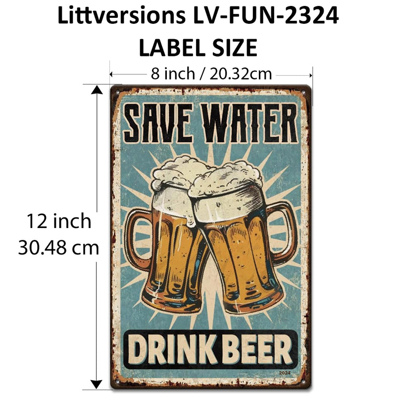 2 Pack  8"x12" Vintage Funny Bar Signs Vinyl Laminated Decals "Would Drink Here Again" & "Save Water Drink Beer" Unique Gift Beer Cocktail Lovers Home Pub Bar Basement Garage ManCave Rustic