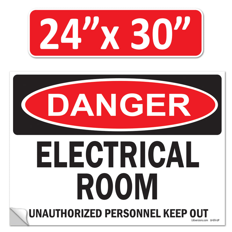 Danger Electrical Room, Unauthorized Personnel Keep Out OSHA WARNING Safety Hazard Label Sign Decal 6 mil Laminated Engineer Grade UV Protected ANSI NFPA Weather Resistant Indoor Outdoor