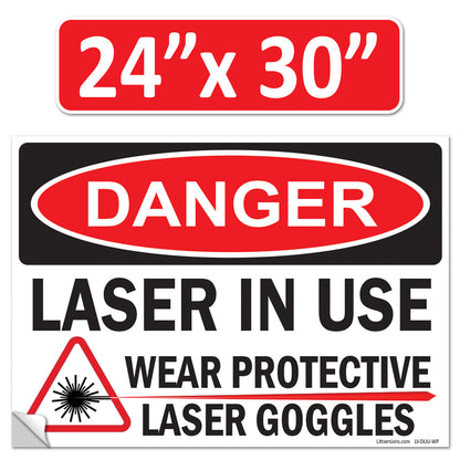 Danger Laser In Use Wear Protective Goggles Eyerwear OSHA WARNING Safety Hazard Label Sign Decal 6 mil Laminated Engineer Grade UV Protected ANSI NFPA Weather Resistant Indoor Outdoor