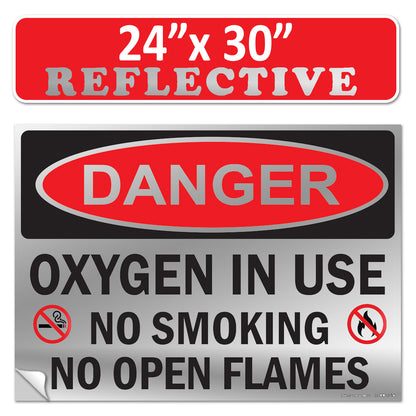 Danger Oxygen In Use No Smoking No Open Flames OSHA WARNING Safety Hazard Label Sign Decal 6 mil Laminated Engineer Grade UV Protected ANSI NFPA Weather Resistant Indoor Outdoor 42664