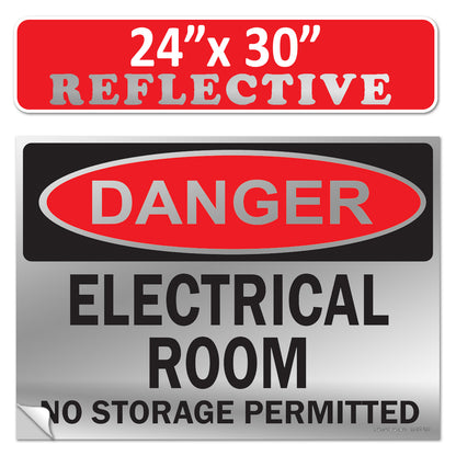 Danger Electrical Room, No Storage Permitted OSHA WARNING Safety Hazard Label Sign Decal 6 mil Laminated Engineer Grade UV Protected ANSI NFPA Weather Resistant Indoor Outdoor Use 127004