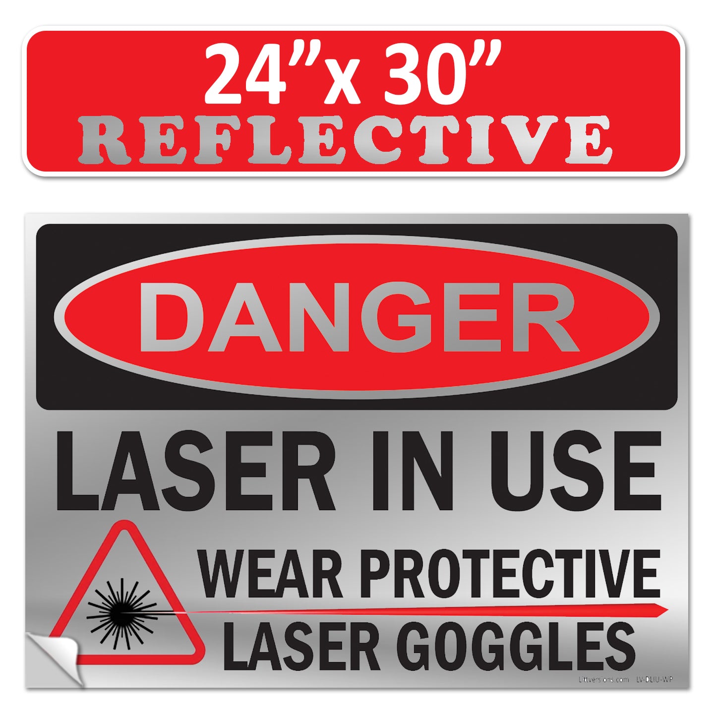 Danger Laser In Use Wear Protective Goggles Eyerwear OSHA WARNING Safety Hazard Label Sign Decal 6 mil Laminated Engineer Grade UV Protected ANSI NFPA Weather Resistant Indoor Outdoor