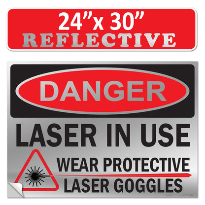 Danger Laser In Use Wear Protective Goggles Eyerwear OSHA WARNING Safety Hazard Label Sign Decal 6 mil Laminated Engineer Grade UV Protected ANSI NFPA Weather Resistant Indoor Outdoor