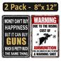 2 Pack  8"x12" Vintage Funny Gun Signs Vinyl Laminated Decals "Money Can'T Buy Happiness" & "Cost of Ammunition" Unique Gifts Gun Lovers Hunting Cabin Home Garage ManCave Shop Basement