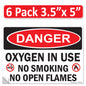 Danger Oxygen In Use No Smoking No Open Flames OSHA WARNING Safety Hazard Label Sign Decal 6 mil Laminated Engineer Grade UV Protected ANSI NFPA Weather Resistant Indoor Outdoor 42664