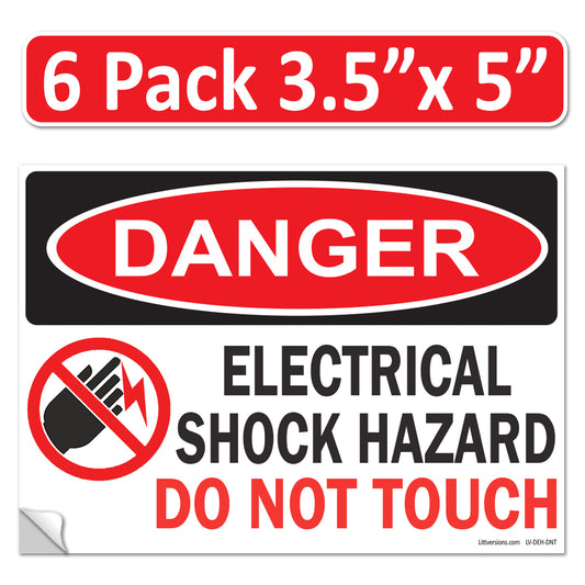 Danger Electrical Shock Hazard Do Not Touch OSHA WARNING Label Sign Decal 6 mil Laminated Engineer Grade UV Protected Red Black White ANSI NFPA Weather Resistant Indoor Outdoor use 127016