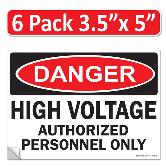 Danger High Voltage Authorized Personnel Only OSHA WARNING Label Sign Decal 6 mil Laminated Engineer Grade UV Protected Red Black White ANSI NFPA Weather Resistant Indoor Outdoor 123697