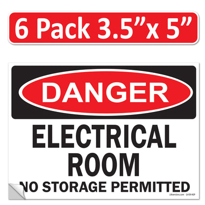 Danger Electrical Room, No Storage Permitted OSHA WARNING Safety Hazard Label Sign Decal 6 mil Laminated Engineer Grade UV Protected ANSI NFPA Weather Resistant Indoor Outdoor Use 127004