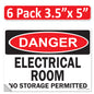 Danger Electrical Room, No Storage Permitted OSHA WARNING Safety Hazard Label Sign Decal 6 mil Laminated Engineer Grade UV Protected ANSI NFPA Weather Resistant Indoor Outdoor Use 127004