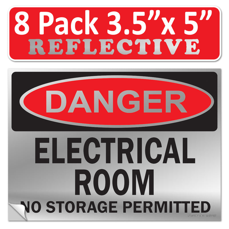 Danger Electrical Room, No Storage Permitted OSHA WARNING Safety Hazard Label Sign Decal 6 mil Laminated Engineer Grade UV Protected ANSI NFPA Weather Resistant Indoor Outdoor Use 127004