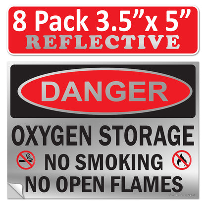 Danger Oxygen Storage No Smoking No Open Flames OSHA WARNING Safety Hazard Label Sign Decal 6 mil Laminated Engineer Grade UV Protected ANSI NFPA Weather Resistant Indoor Outdoor 103927