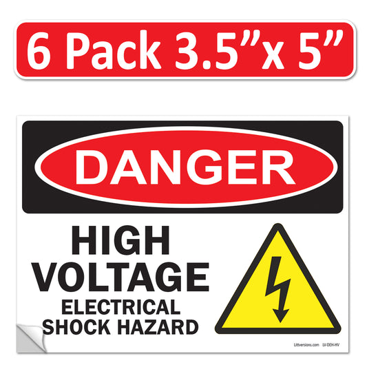 Danger High Voltage, Electrical Shock Hazard OSHA WARNING Label Sign Decal 6 mil Laminated Engineer Grade UV Protected Red Black White ANSI NFPA Weather Resistant Indoor Outdoor 131702
