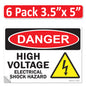 Danger High Voltage, Electrical Shock Hazard OSHA WARNING Label Sign Decal 6 mil Laminated Engineer Grade UV Protected Red Black White ANSI NFPA Weather Resistant Indoor Outdoor 131702