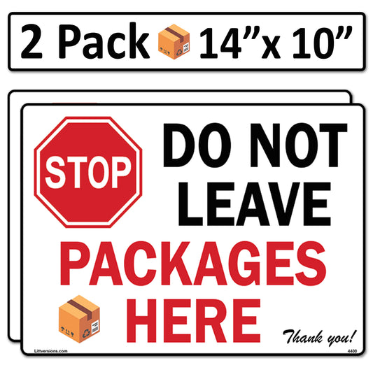 2 Pack 10"x14" Package Delivery Sign for Home, Office, Box, Front door, Porch Self-Adhesive "Do Not Leave Packages Here" Waterproof Sign for UPS, FedEx, Amazon, USPS, DHL Decal