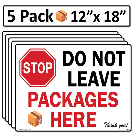 5 Pack 12"x18" Package Delivery Sign for Home, Office, Box, Front door, Porch Self-Adhesive "Do Not Leave Packages Here" Waterproof Sign for UPS, FedEx, Amazon, USPS, DHL Decal