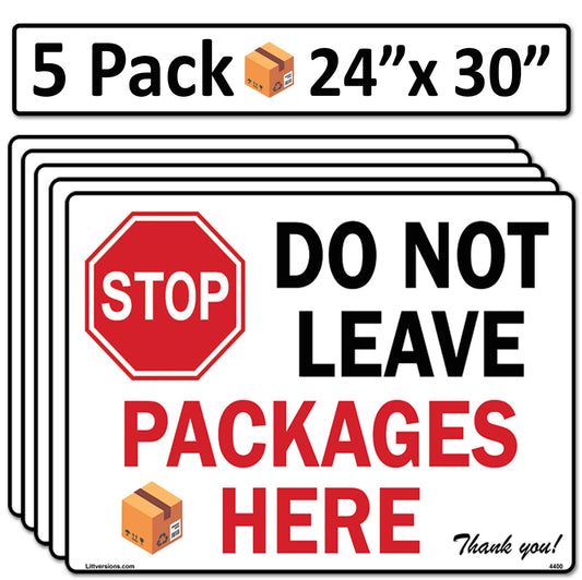 5 Pack 24"x30" Package Delivery Sign for Home, Office, Box, Front door, Porch Self-Adhesive "Do Not Leave Packages Here" Waterproof Sign for UPS, FedEx, Amazon, USPS, DHL Decal