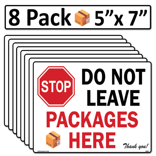 8 Pack 5"x7" Package Delivery Sign for Home, Office, Box, Front door, Porch Self-Adhesive "Do Not Leave Packages Here" Waterproof Sign for UPS, FedEx, Amazon, USPS, DHL Decal