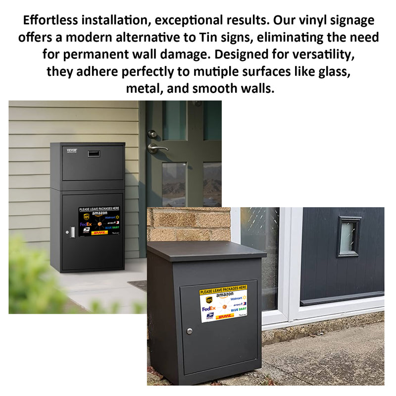 2 Pack 10"x14" Black Package Delivery Sign for Home, Office, Box, Front door, Porch Self-Adhesive "Please Leave Packages Here" Waterproof Sign for UPS, FedEx, Amazon, USPS Decal