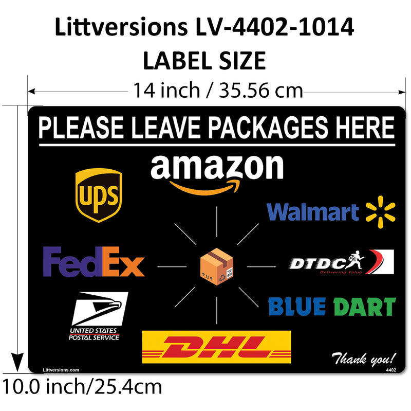 2 Pack 10"x14" Black Package Delivery Sign for Home, Office, Box, Front door, Porch Self-Adhesive "Please Leave Packages Here" Waterproof Sign for UPS, FedEx, Amazon, USPS Decal