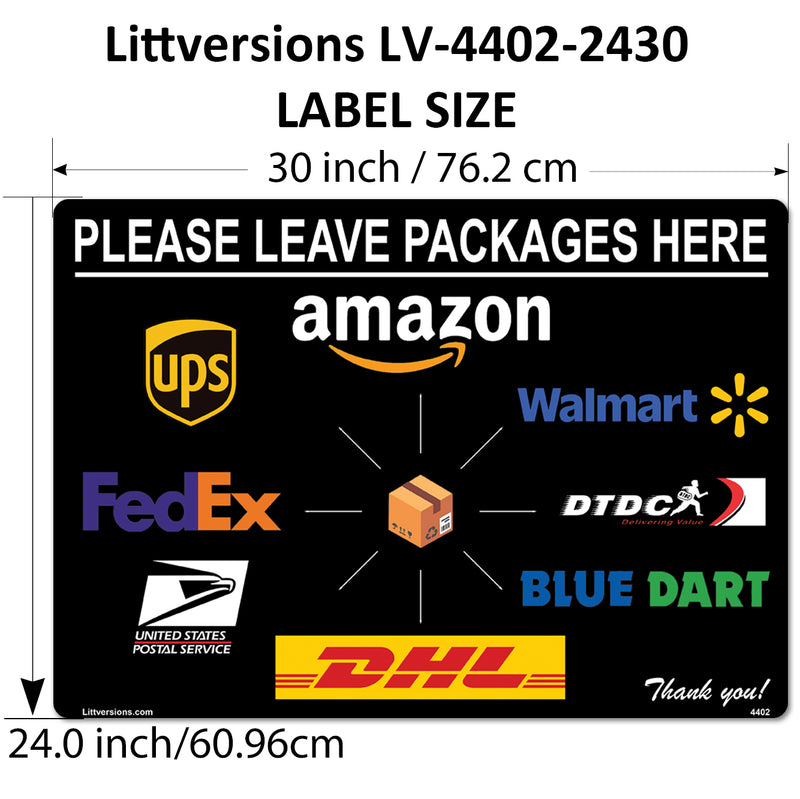 5 Pack 24"x30" Black Package Delivery Sign for Home, Office, Box, Front door, Porch Self-Adhesive "Please Leave Packages Here" Waterproof Sign for UPS, FedEx, Amazon, USPS Decal