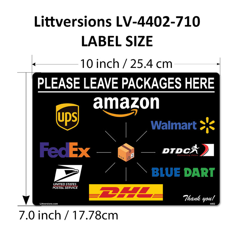 4 Pack 7"x10" Black Package Delivery Sign for Home, Office, Box, Front door, Porch Self-Adhesive "Please Leave Packages Here" Waterproof Sign for UPS, FedEx, Amazon, USPS Decal