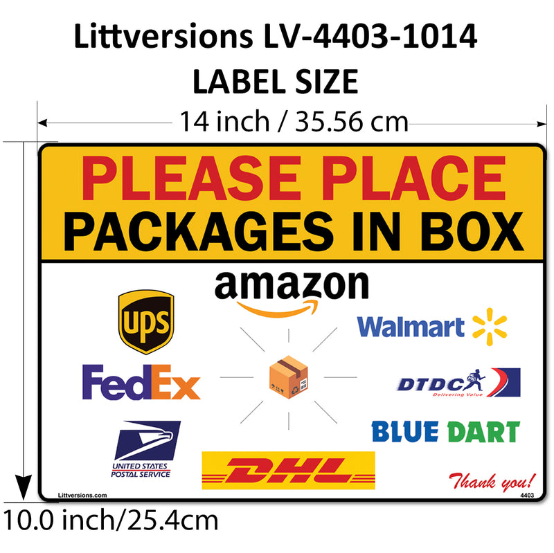 2 Pack 10"x14" Package Delivery Sign for Home, Office, Box, Front door, Porch Self-Adhesive "Place Packages in Box" Waterproof Sign for UPS, FedEx, Amazon, USPS, DHL Decal