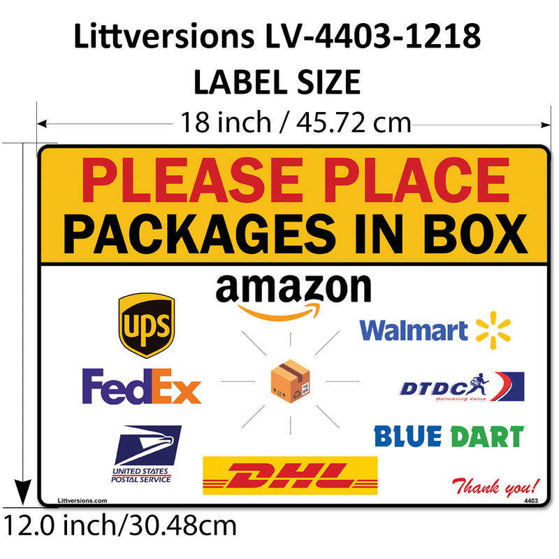5 Pack 12"x18" Package Delivery Sign for Home, Office, Box, Front door, Porch Self-Adhesive "Place Packages in Box" Waterproof Sign for UPS, FedEx, Amazon, USPS, DHL Decal