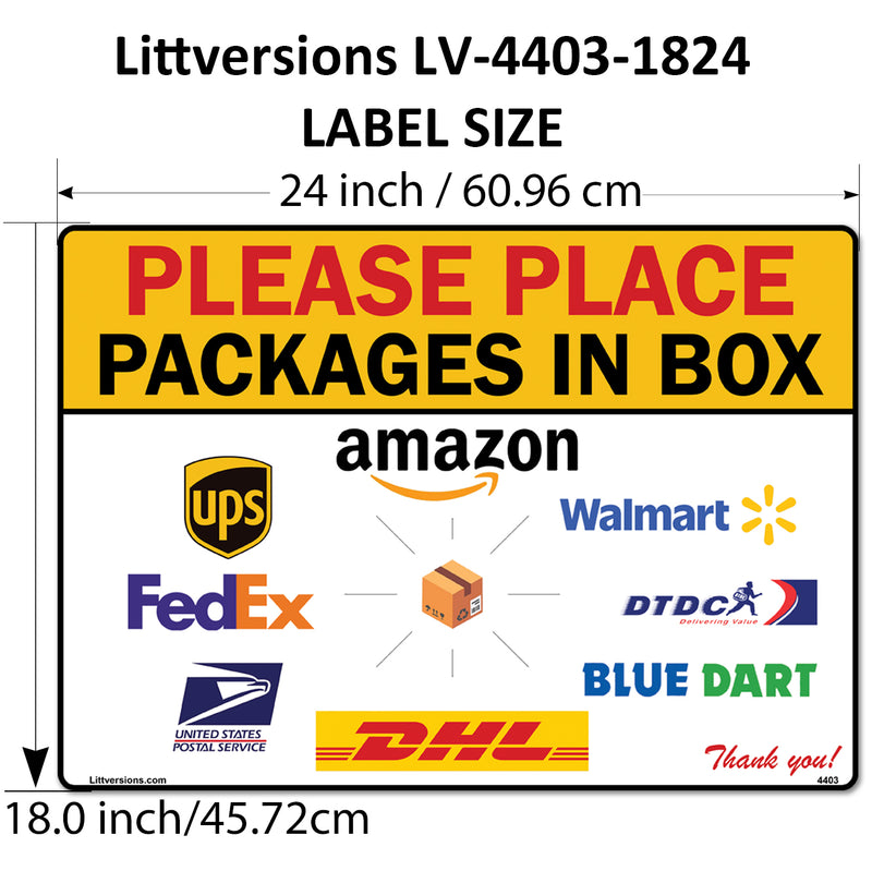 5 Pack 18"x24" Package Delivery Sign for Home, Office, Box, Front door, Porch Self-Adhesive "Place Packages in Box" Waterproof Sign for UPS, FedEx, Amazon, USPS, DHL Decal