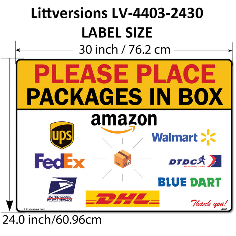 5 Pack 24"x 30" Package Delivery Sign for Home, Office, Box, Front door, Porch Self-Adhesive "Place Packages in Box" Waterproof Sign for UPS, FedEx, Amazon, USPS, DHL Decal
