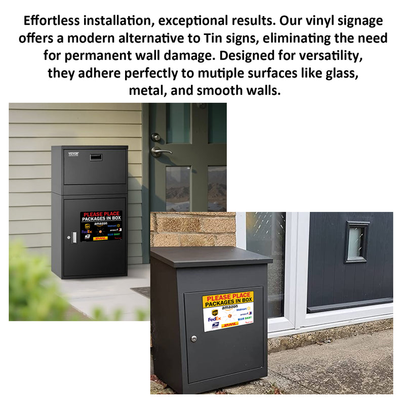 2 Pack 10"x14" Black Package Delivery Sign for Home, Office, Box, Front door, Porch Self-Adhesive "Place Packages in Box" Waterproof Sign for UPS, FedEx, Amazon, USPS, DHL Decal