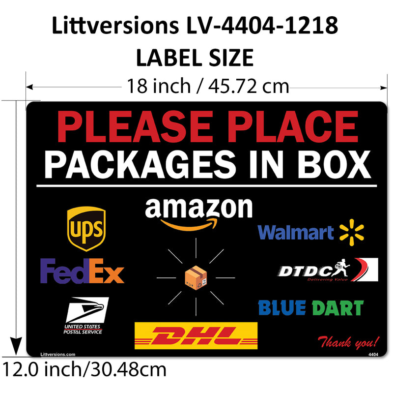 5 Pack 12"x18" Black Package Delivery Sign for Home, Office, Box, Front door, Porch Self-Adhesive "Place Packages in Box" Waterproof Sign for UPS, FedEx, Amazon, USPS Decal