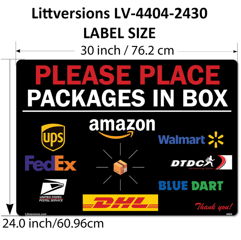 5 Pack 24"x30" Black Package Delivery Sign for Home, Office, Box, Front door, Porch Self-Adhesive "Place Packages in Box" Waterproof Sign for UPS, FedEx, Amazon, USPS, DHL Decal
