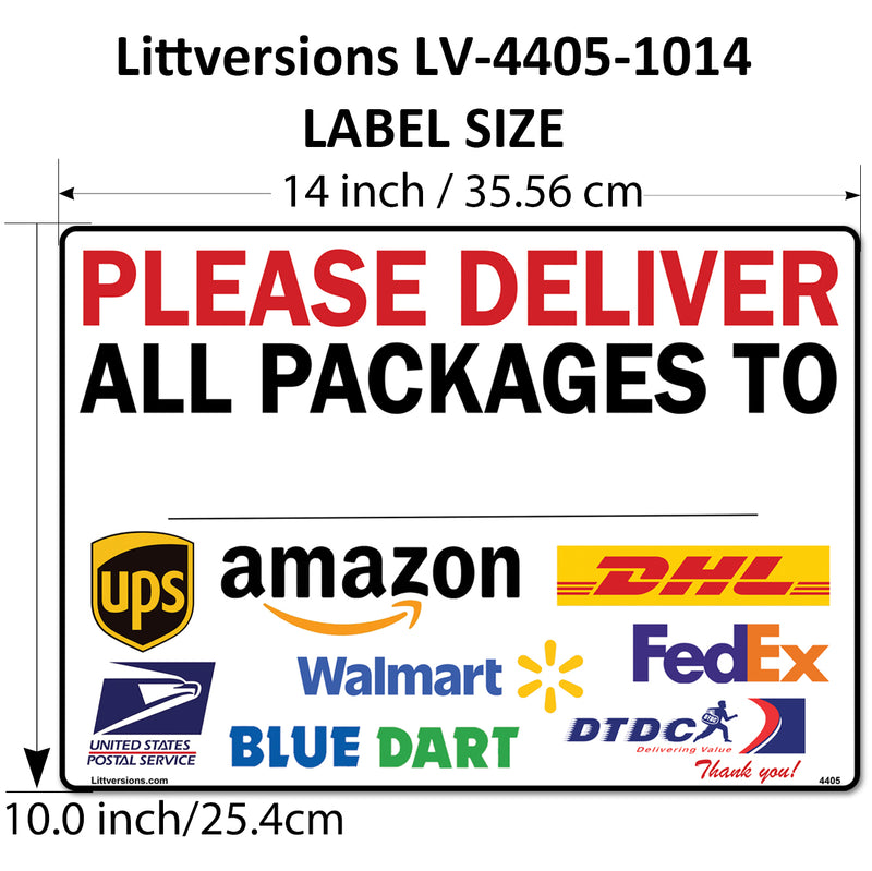 2 Pcs 10"x14" Customizable Package Delivery Sign for Home, Office, Box, Front door, Porch Self-Adhesive "Deliver To" Waterproof Sign for UPS, FedEx, Amazon, USPS, DHL Decal