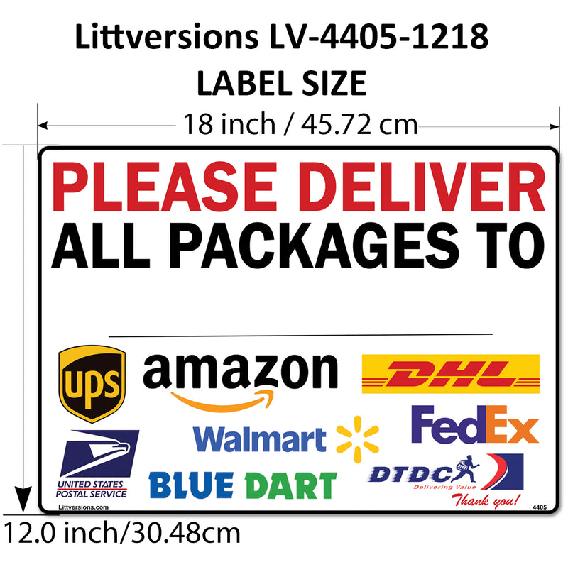 6 Pcs 12"x18" Customizable Package Delivery Sign for Home, Office, Box, Front door, Porch Self-Adhesive "Deliver To" Waterproof Sign for UPS, FedEx, Amazon, USPS, DHL Decal