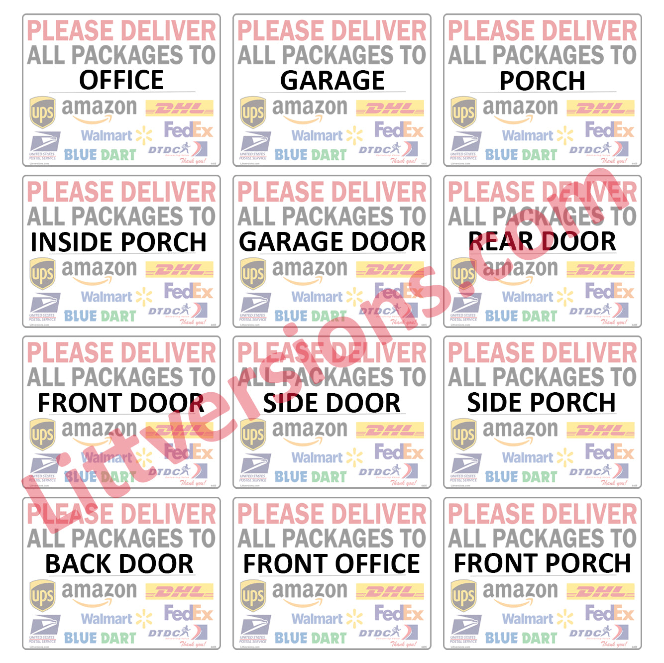 6 Pcs 24"x30" Customizable Package Delivery Sign for Home, Office, Box, Front door, Porch Self-Adhesive "Deliver To" Waterproof Sign for UPS, FedEx, Amazon, USPS, DHL Decal