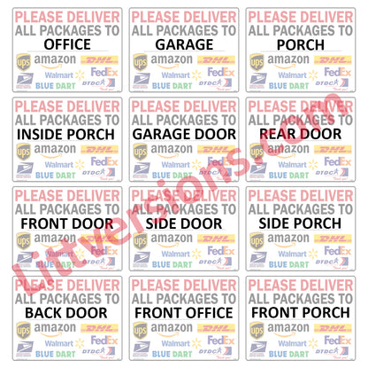 6 Pcs 24"x30" Customizable Package Delivery Sign for Home, Office, Box, Front door, Porch Self-Adhesive "Deliver To" Waterproof Sign for UPS, FedEx, Amazon, USPS, DHL Decal