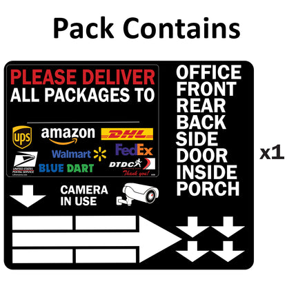 2 Pcs 10"x14" Black Customizable Package Delivery Sign for Home, Office, Box, Front door, Porch Self-Adhesive "Deliver To" Waterproof Sign for UPS, FedEx, Amazon, USPS, DHL Decal