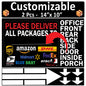 2 Pcs 10"x14" Black Customizable Package Delivery Sign for Home, Office, Box, Front door, Porch Self-Adhesive "Deliver To" Waterproof Sign for UPS, FedEx, Amazon, USPS, DHL Decal