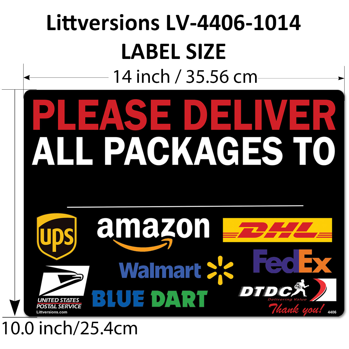 2 Pcs 10"x14" Black Customizable Package Delivery Sign for Home, Office, Box, Front door, Porch Self-Adhesive "Deliver To" Waterproof Sign for UPS, FedEx, Amazon, USPS, DHL Decal