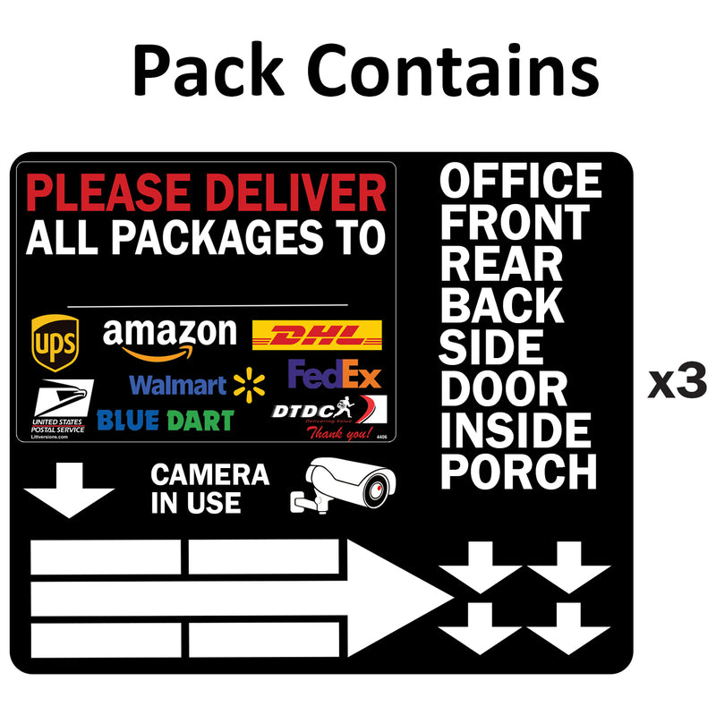 6 Pcs 18"x24" Black Customizable Package Delivery Sign for Home, Office, Box, Front door, Porch Self-Adhesive "Deliver To" Waterproof Sign for UPS, FedEx, Amazon, USPS, DHL Decal