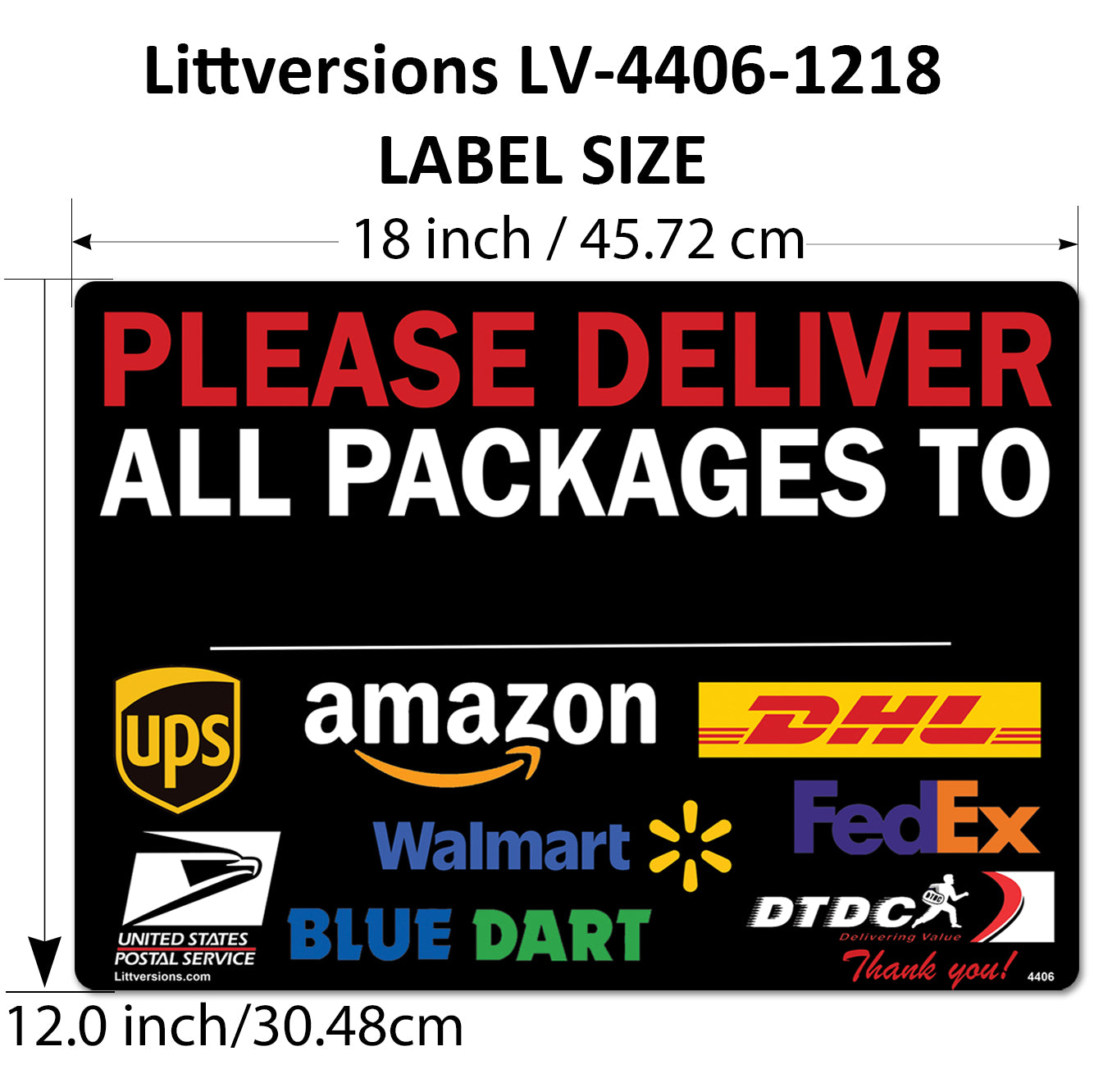 6 Pcs 12"x18" Black Customizable Package Delivery Sign for Home, Office, Box, Front door, Porch Self-Adhesive "Deliver To" Waterproof Sign for UPS, FedEx, Amazon, USPS, DHL Decal