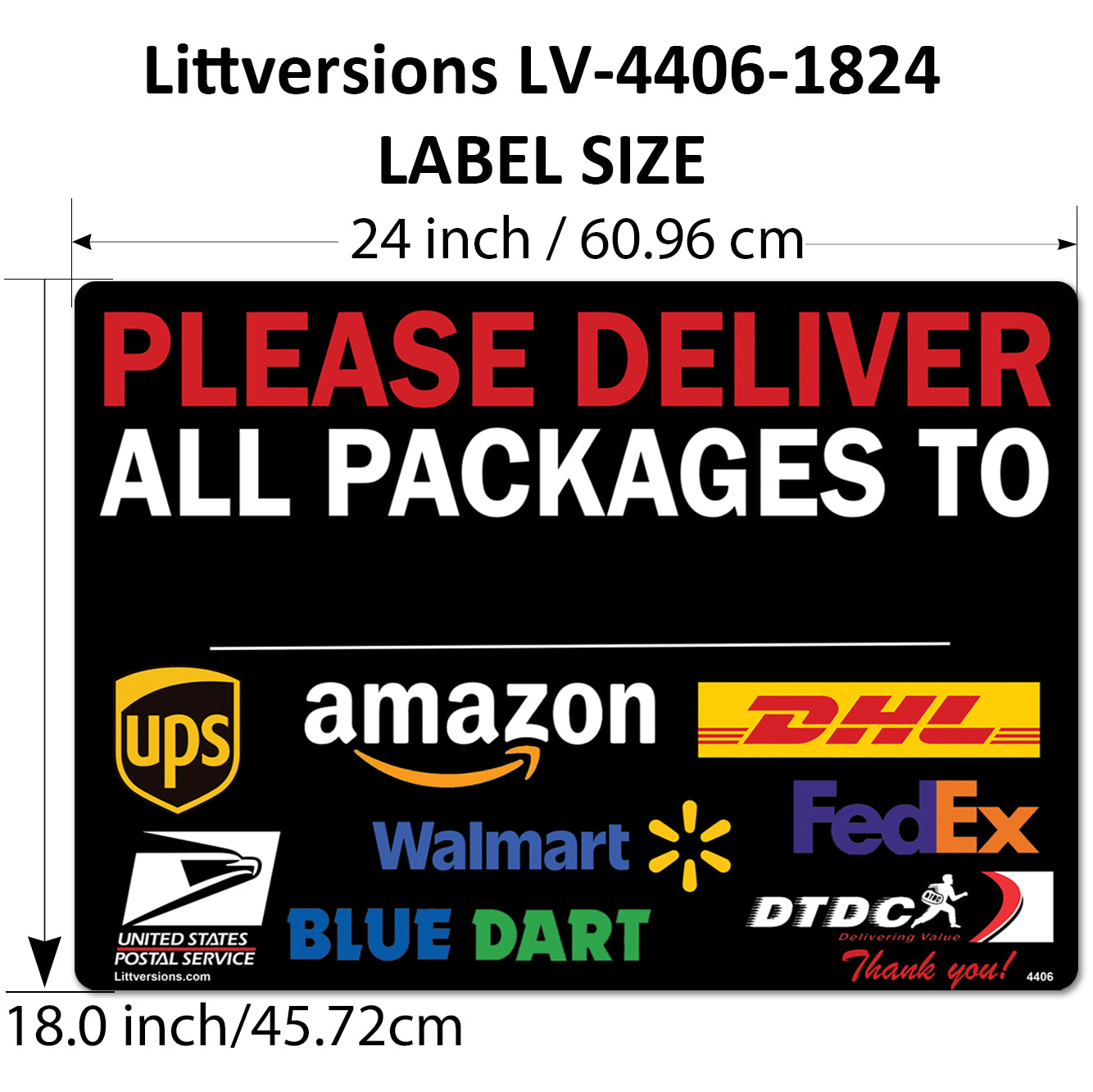 6 Pcs 18"x24" Black Customizable Package Delivery Sign for Home, Office, Box, Front door, Porch Self-Adhesive "Deliver To" Waterproof Sign for UPS, FedEx, Amazon, USPS, DHL Decal