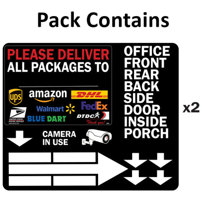 4 Pcs 7"x10" Black Customizable Package Delivery Sign for Home, Office, Box, Front door, Porch Self-Adhesive "Deliver To" Waterproof Sign for UPS, FedEx, Amazon, USPS, DHL Decal
